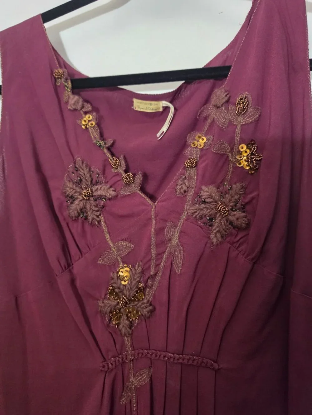 MaxStudio Silk Blend Women's Maroon Burgundy Floral Beaded Sequin Dress Sz L